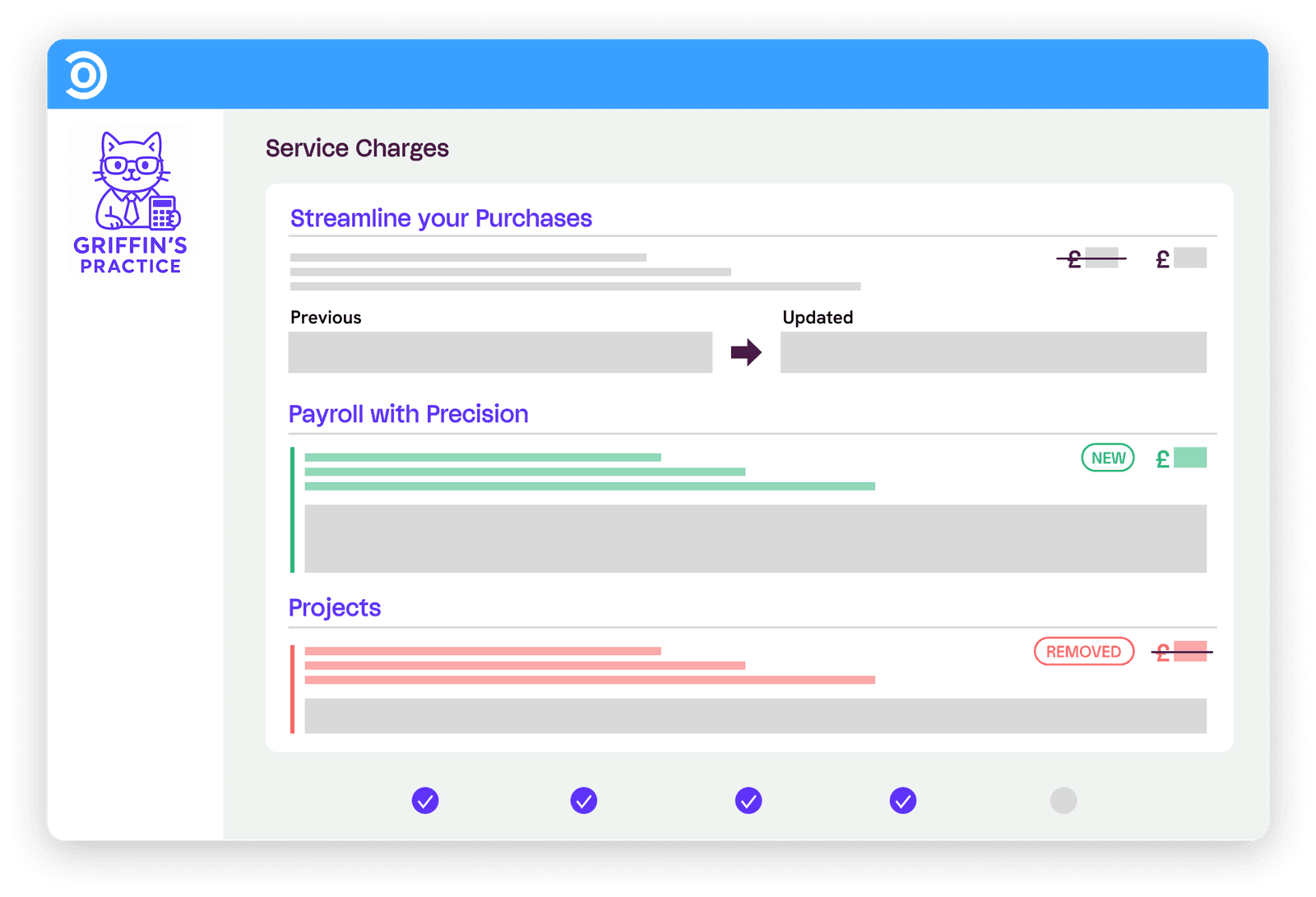 A bulk client notification preview explaining a fee update