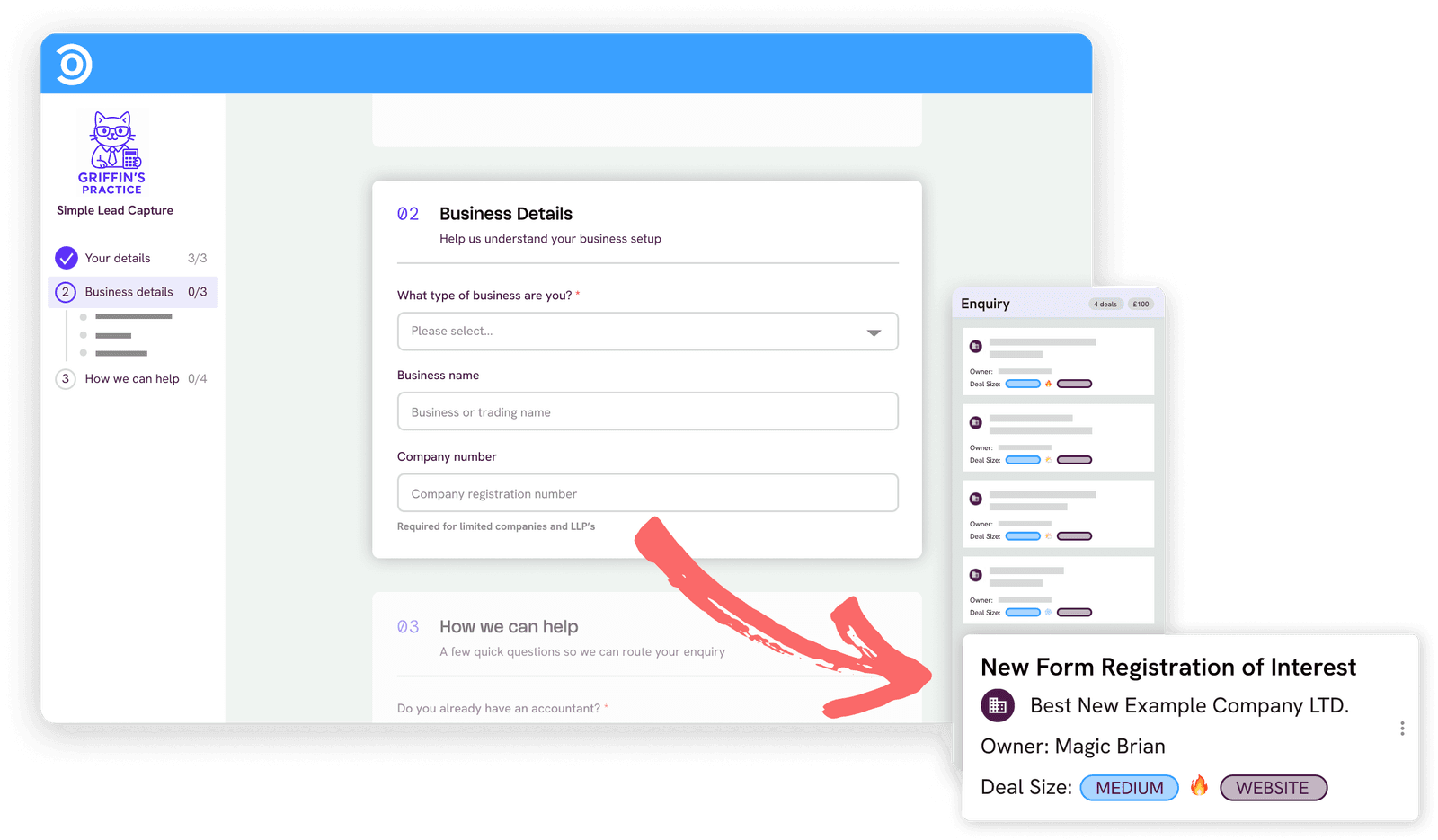 A public form submission creating a lead in the Socket pipeline