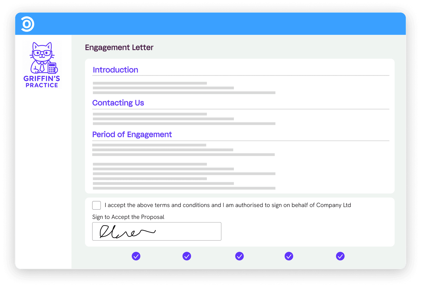 A proposal with an embedded engagement letter for single-signature approval